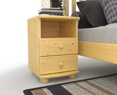 Claudia Kiefer Massivholz Nachttisch Nachtschrank | 2-Schubladen und 1 Regal | 100% Bio Kiefer