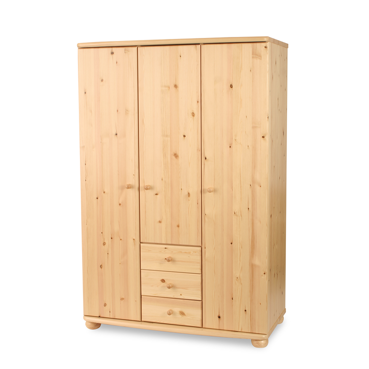 Claudia Hotel Wardrobe | 3-door | Shelves | 3 drawers | 100% organic pine solid wood