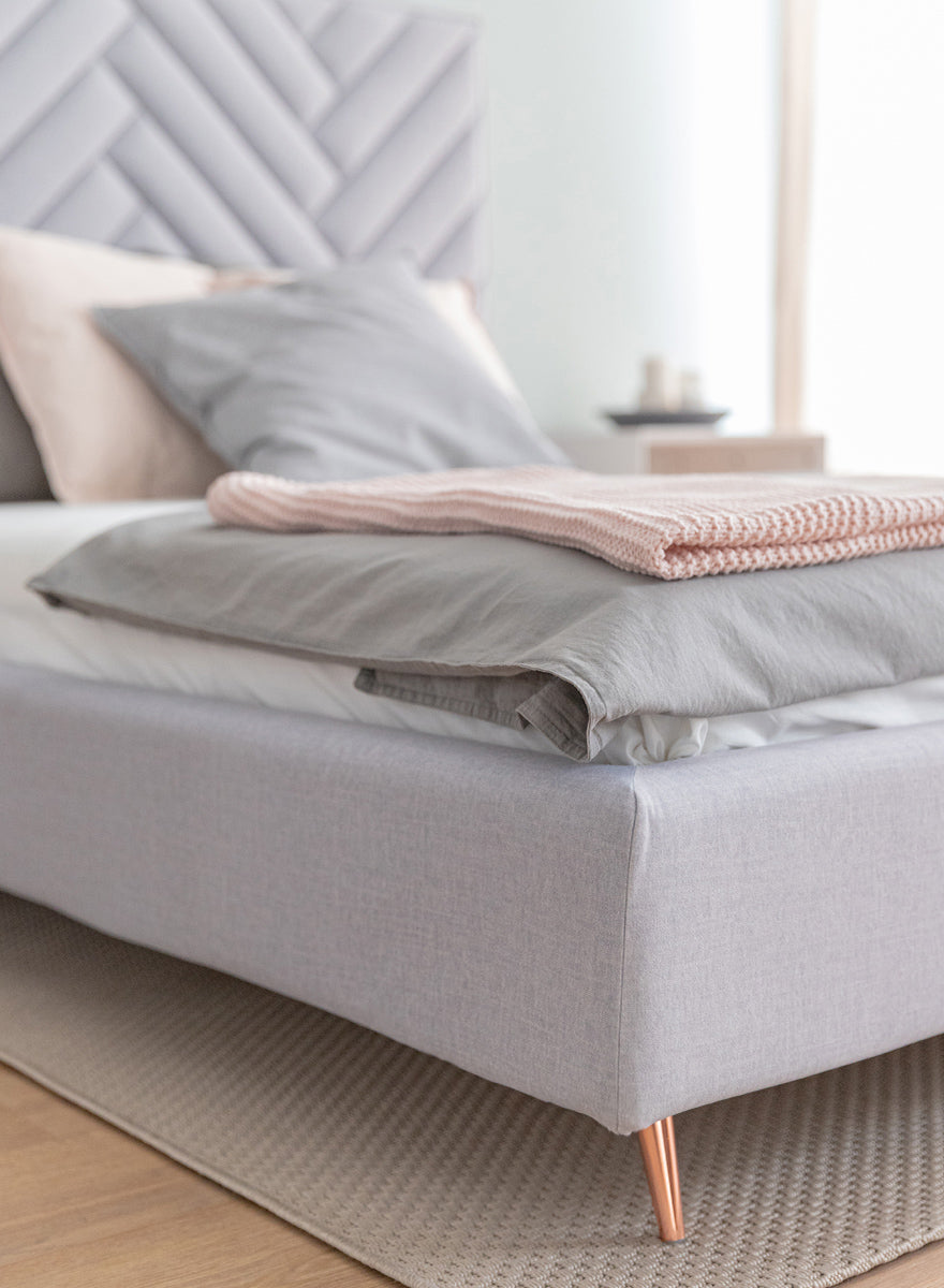 Rosé Glamour Polsterbett 120-200cm | Farbe Grau/Roségold
