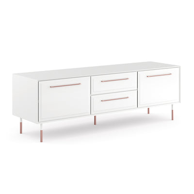 Rosé Glamour Kiefer TV-Schrank Kommode | Farbe Weiß/Roségold