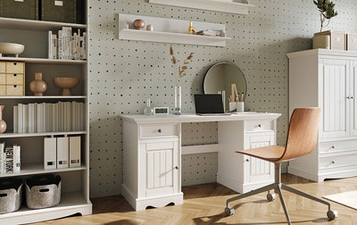 Bologna Elegante Massivholz Kiefer Schreibtisch | Farbe weiß