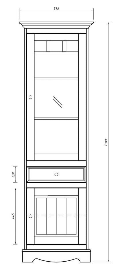 Bologna Elegante Massivholz Kiefer Vitrine 1-Türig | Farbe weiß