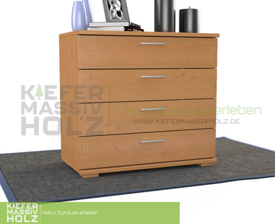 Nobis Kommode Sideboard | Anrichte | 4-Schubladen | 100% Bio Kiefer Massivholz