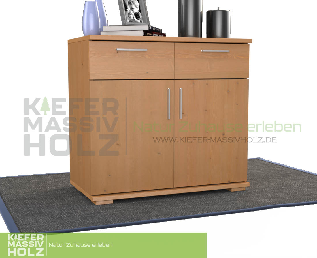 Nobis Kommode Sideboard | Anrichte | 2-Türig mit 2 Schubladen | 100% Bio Kiefer Massivholz