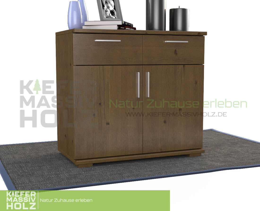 Nobis Kommode Sideboard | Anrichte | 2-Türig mit 2 Schubladen | 100% Bio Kiefer Massivholz